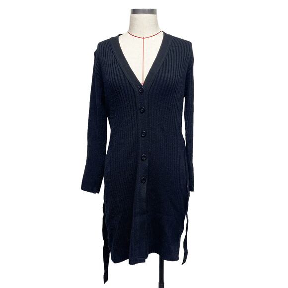 Vintage Its Our Time Womens Size M Black Ribbed Button Cardigan - Picture 2 of 7